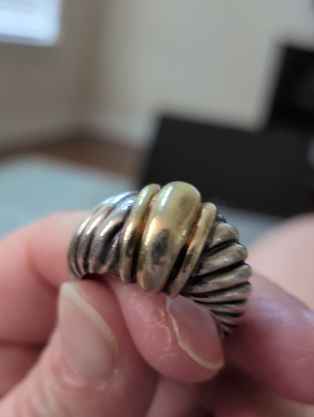 David Yurman Sterling Silver & 14K Gold Ribbed Dome (Shrimp) Ring